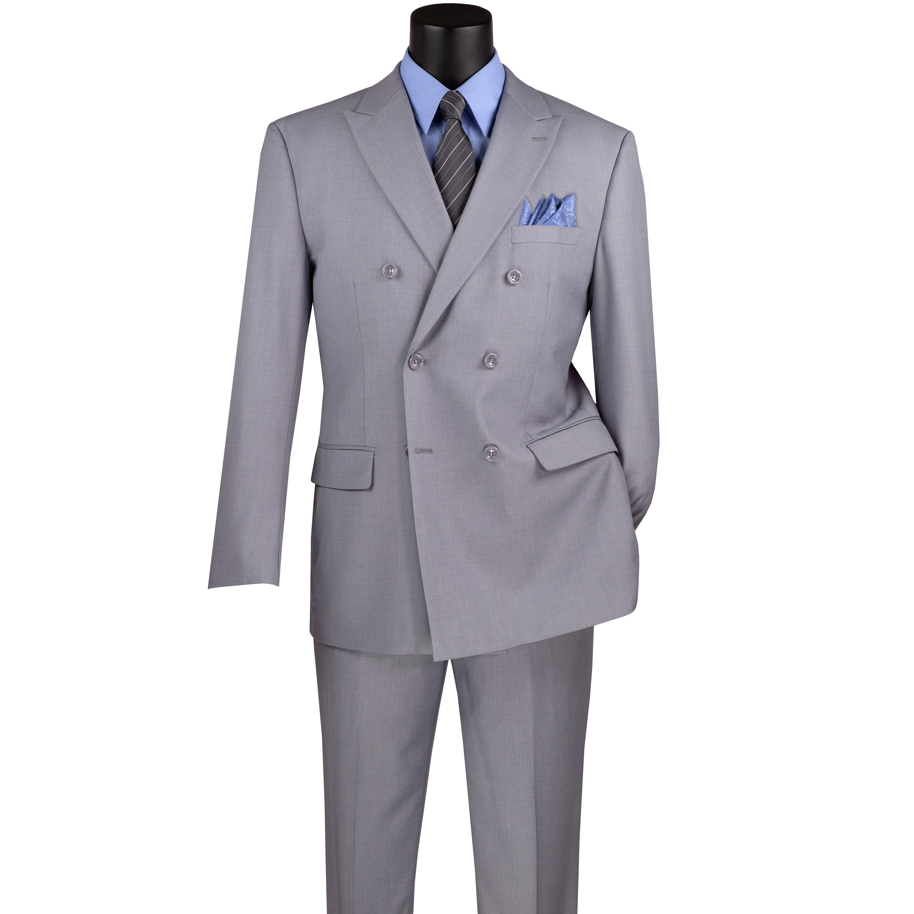VINCI Men's Light Gray Double-Breasted Suit w/ Adjustable Waist
