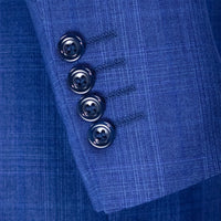 VINCI Men's Blue Glen Plaid Double-Breasted Regular Fit Suit with Adjustable Waist - NEW. Features a sharp peak lapel jacket and flat-front pants with unfinished hems and flexible waistband. A timeless choice for business or formal wear. Available at Fashion House Inc. (FH Menswear)