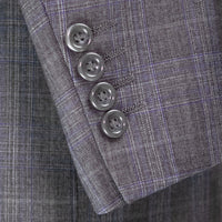 VINCI Men's Gray Glen Plaid Double-Breasted Regular Fit Suit with Adjustable Waist - NEW. Features a sharp peak lapel jacket and flat-front pants with unfinished hems and flexible waistband. A timeless choice for business or formal wear. Available at Fashion House Inc. (FH Menswear)