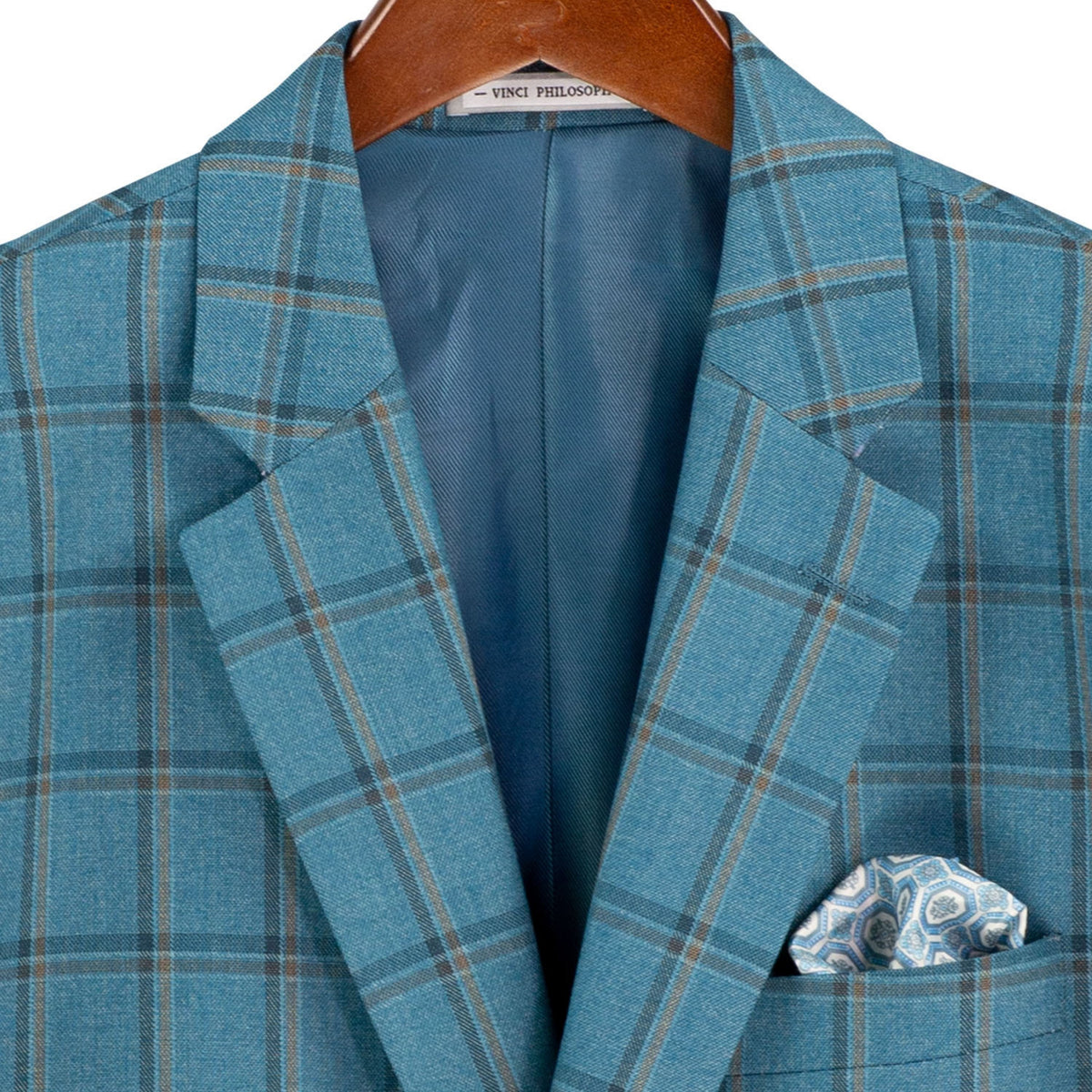 Windowpane 3-Piece Modern Fit Suit in Teal Blue