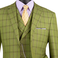 Windowpane 3-Piece Modern Fit Suit in Moss Green