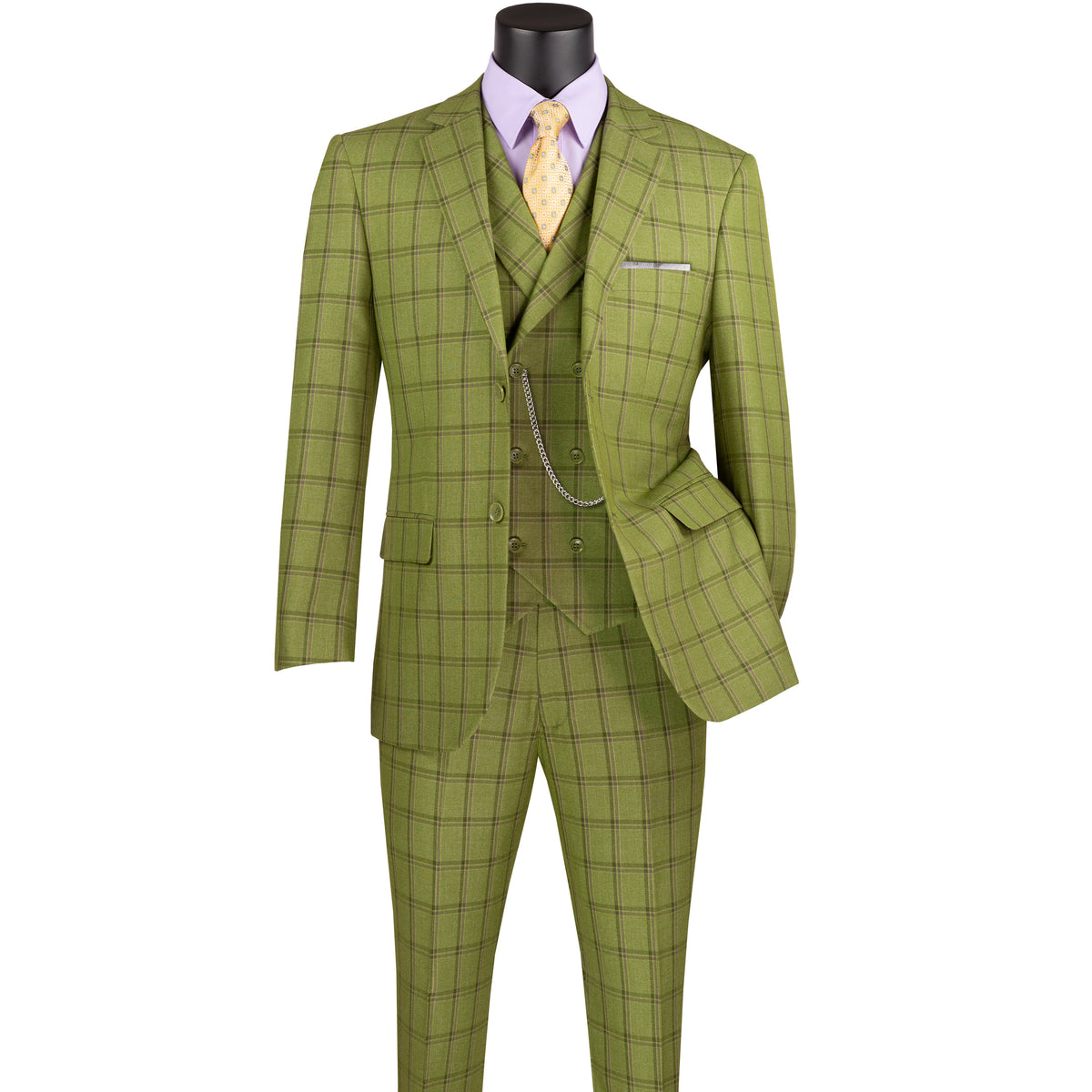 Windowpane 3-Piece Modern Fit Suit in Moss Green