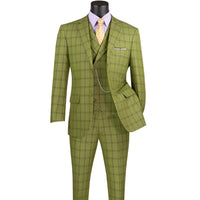 Windowpane 3-Piece Modern Fit Suit in Moss Green