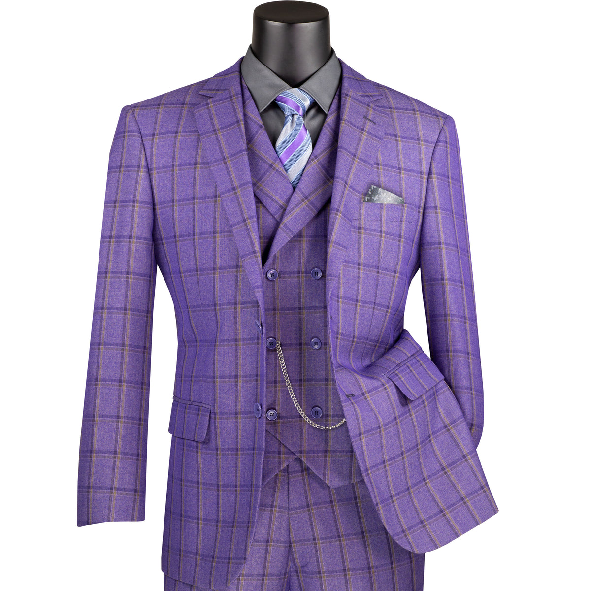 Windowpane 3-Piece Modern Fit Suit in Purple