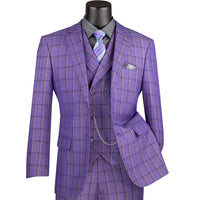 Windowpane 3-Piece Modern Fit Suit in Purple
