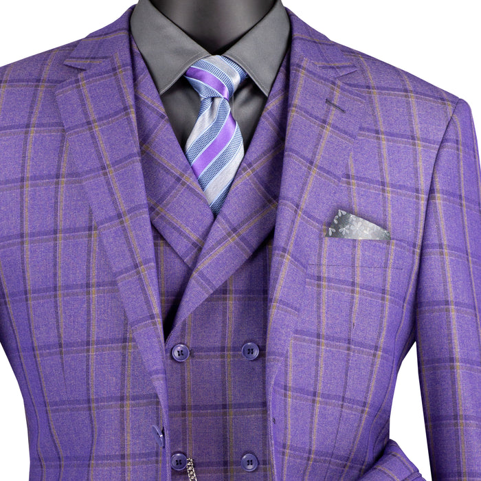 Windowpane 3-Piece Modern Fit Suit in Purple
