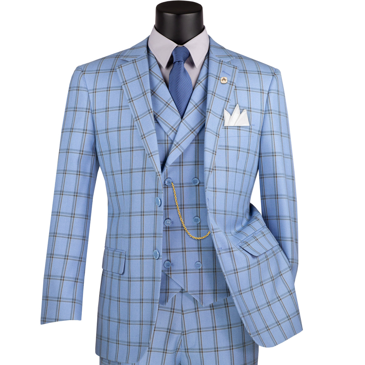 Windowpane 3-Piece Modern Fit Suit in Light Blue