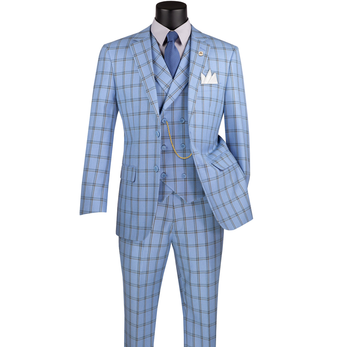 Windowpane 3-Piece Modern Fit Suit in Light Blue
