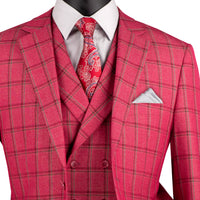 Windowpane 3-Piece Modern Fit Suit in Raspberry Red