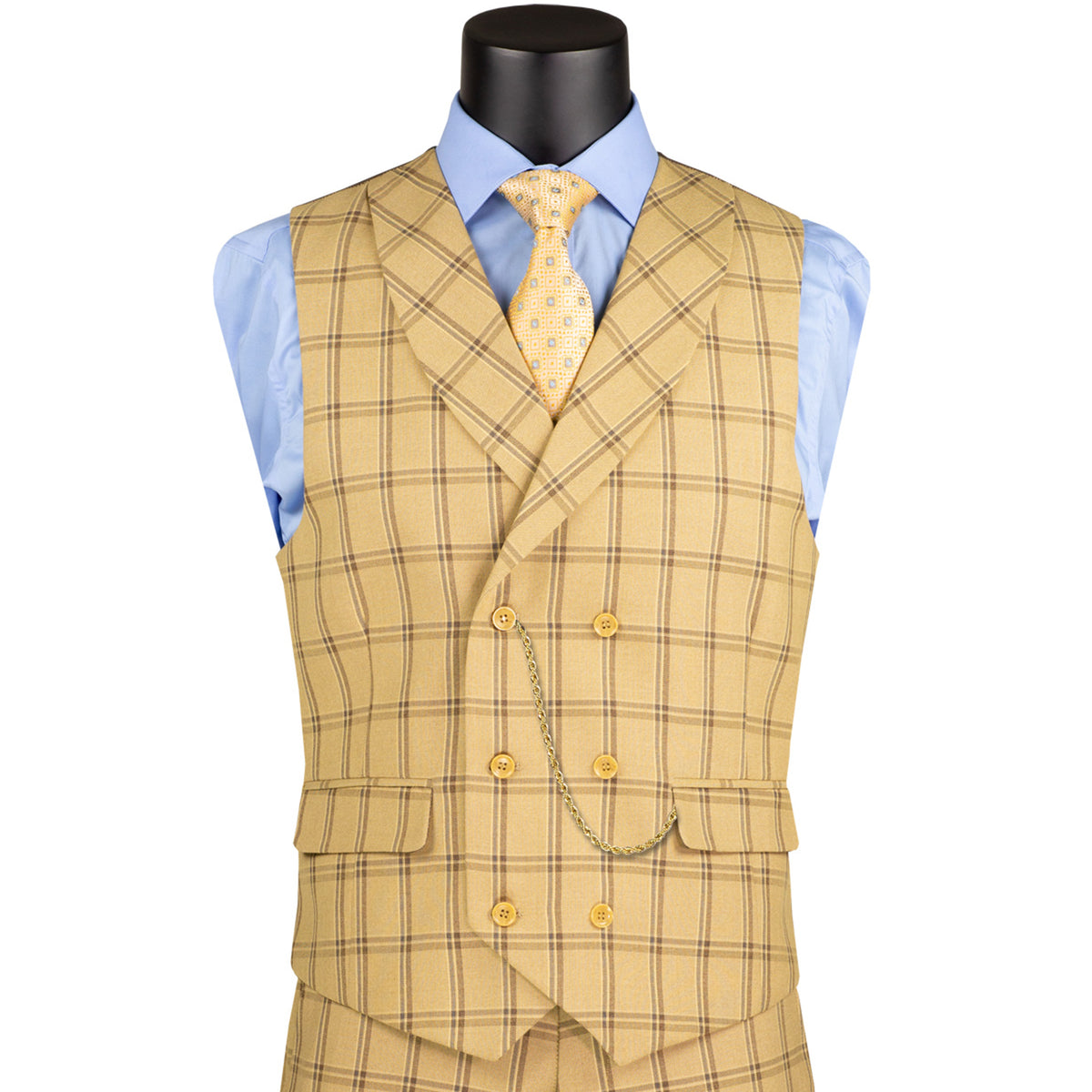 Windowpane 3-Piece Modern Fit Suit in Tan