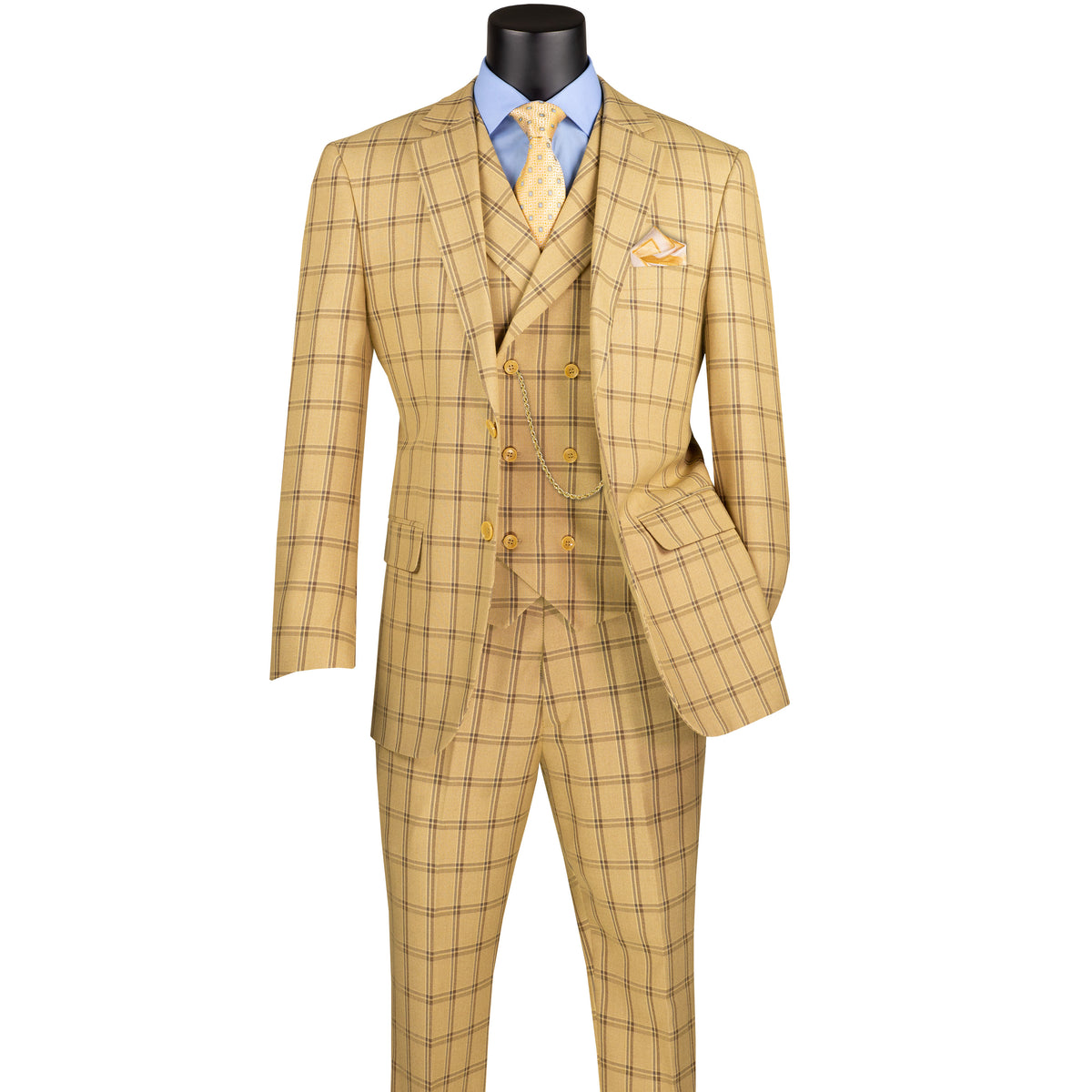 Windowpane 3-Piece Modern Fit Suit in Tan