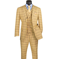 Windowpane 3-Piece Modern Fit Suit in Tan