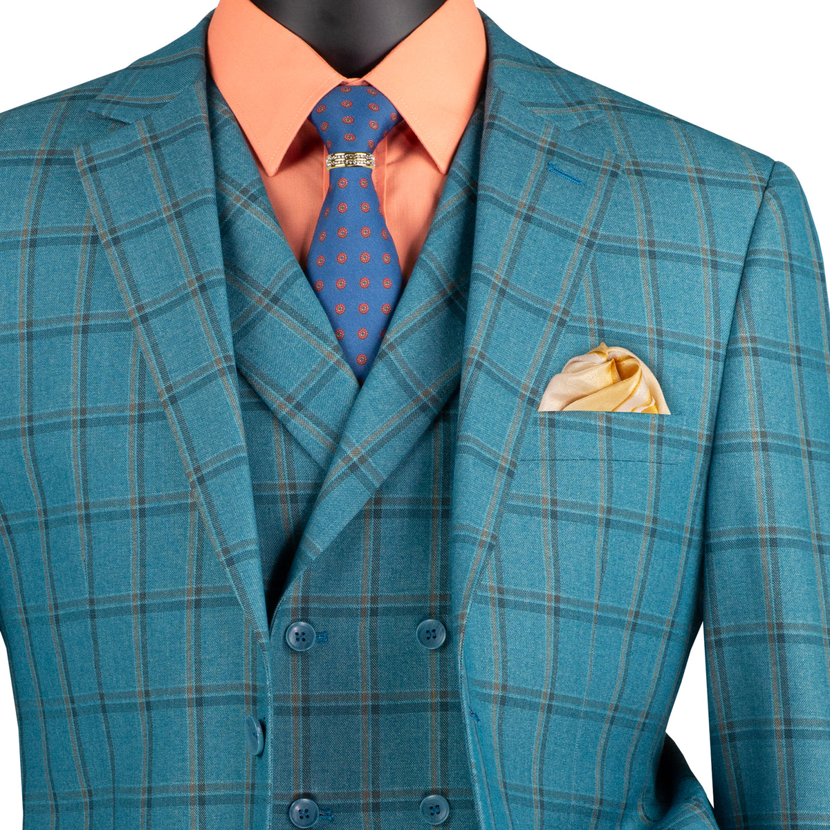Windowpane 3-Piece Modern Fit Suit in Teal Blue