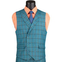 Windowpane 3-Piece Modern Fit Suit in Teal Blue