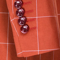 VINCI Men's Baked Apple Windowpane Double Breasted Modern Fit Suit – NEW. Features a sharp peak lapel jacket in a sleek modern silhouette with flat-front pants and unfinished hems for custom tailoring. A versatile choice for office or evening wear. Available at Fashion House Inc. (FH Menswear, Style #MDW-1)