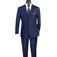 VINCI Men's Blue Glen Plaid 2-Button Modern Fit 2-Piece Business Suit – NEW. Features a bold peak lapel, ticket pocket, and fully lined jacket with flat-front pants and unfinished hems for custom tailoring. A sharp, versatile option for office or social occasions. Available at Fashion House Inc. (FH Menswear, Style #MRW-1)