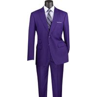 VINCI Men's Purple Green Glen Plaid 2-Button Modern Fit 2-Piece Business Suit – NEW. Features a bold peak lapel, ticket pocket, and fully lined jacket with flat-front pants and unfinished hems for custom tailoring. A sharp, versatile option for office or social occasions. Available at Fashion House Inc. (FH Menswear, Style #MRW-1)