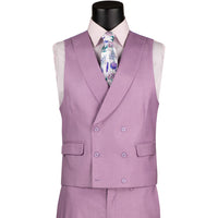 VINCI Men's Lavender Textured 3pc Modern Fit Suit with Adjustable Waist - NEW. Contemporary style with a bold peak lapel jacket, flat-front pants for custom tailoring, and unique textured weave. Perfect for professional and social occasions. Available at Fashion House Inc. (FH Menswear)