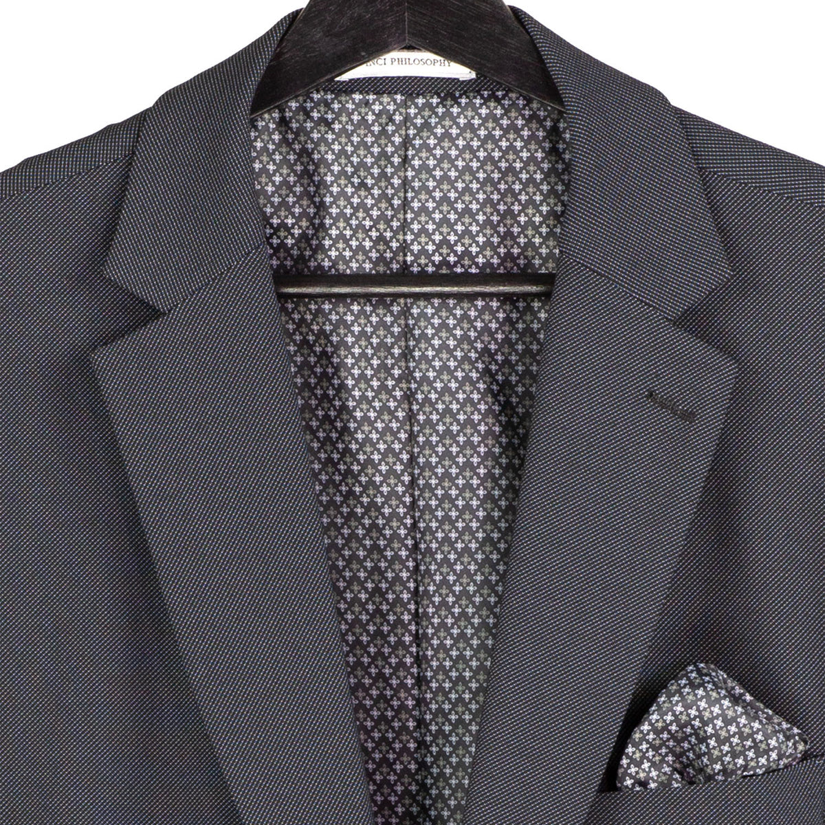 VINCI Men's Charcoal Black 3pc Super Stretch Modern Fit Suit with Adjustable Waist – Machine Washable – NEW. Features a sleek notch lapel jacket, flat-front pants, and flexible, washable fabric. Ideal for versatile, everyday elegance. Available at Fashion House Inc. (FH Menswear)