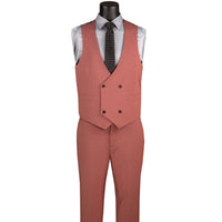 VINCI Men's Cider Brown Rust 3 Piece Super Stretch Modern Fit Suit with Adjustable Flexible Waistband – Machine Washable – NEW. Features a sleek notch lapel jacket, flat front pants, and flexible, washable fabric. Ideal for versatile, everyday elegance. Available at Fashion House Inc. (FH Menswear, Style #MV2K-3)