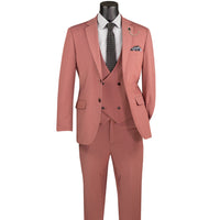 VINCI Men's Cider Brown Rust 3 Piece Super Stretch Modern Fit Suit with Adjustable Flexible Waistband – Machine Washable – NEW. Features a sleek notch lapel jacket, flat front pants, and flexible, washable fabric. Ideal for versatile, everyday elegance. Available at Fashion House Inc. (FH Menswear, Style #MV2K-3)