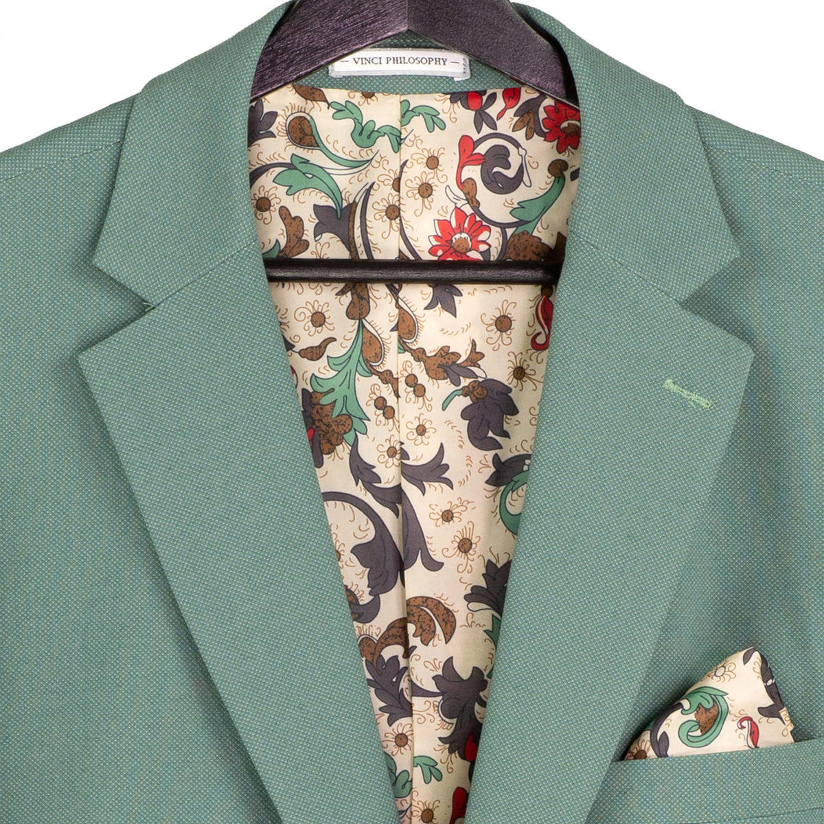 VINCI Men's Sage Green 3pc Super Stretch Modern Fit Suit with Adjustable Waist – Machine Washable – NEW. Features a sleek notch lapel jacket, flat-front pants, and flexible, washable fabric. Ideal for versatile, everyday elegance. Available at Fashion House Inc. (FH Menswear)