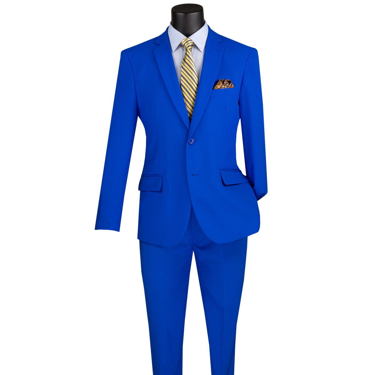 LUCCI Men's Royal Blue Button Slim Fit Poplin Polyester Suit NEW