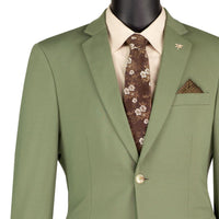 VINCI Men's Light Olive Green Slim Fit 2 Piece Knit Super Stretch Suit with Flexible Waistband - NEW. Features a slim silhouette, elegantly lined jacket with notch lapel, and flat front pants with an elastic comfort waistband for optimal fit. Perfect for office or social occasions, blending practicality with enduring style. Available at Fashion House Inc. (FH Menswear, Style #SDX-3, SO1SDX-3-LIGHTOLIVE, Slim Fit 2 Piece Suit Stretch Fabric Suit with Adjustable Waistband in Light Olive)