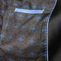 VINCI Men's Brown Double Breasted Regular Fit Tuxedo with Flexible Waistband NEW. Features an oversized wide sateen peak lapel, premium fancy lining, built in pocket square, and flat front pants with flexible comfort waistband, sateen side stripe, and unfinished hems for custom tailoring. Includes a matching bow tie. A classic men's Brown tuxedo for weddings, proms, galas, black tie events, and formal occasions. Available at Fashion House Inc. (FH Menswear, Style #TDB-900)