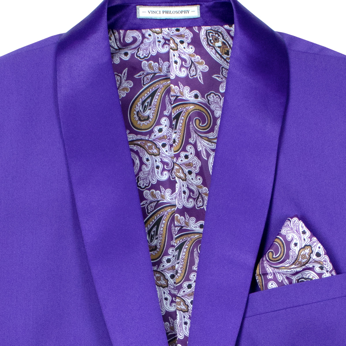 VINCI Men's Purple Stretch 1-Button Slim-Fit Shawl Tuxedo - NEW. Features a sleek slim-fit design with skinny sateen shawl lapel and flat-front pants ready for tailoring. Ideal for weddings, galas, and formal occasions. Available at Fashion House Inc. (FH Menswear)