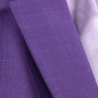 VINCI Men's Purple Textured 3pc Regular Fit Suit with Adjustable Waist, Sizes 38S-62L - NEW. Features a bold peak lapel jacket with fancy lining and flat-front pants for custom tailoring. Ideal for professional and evening wear, offering timeless style and comfort. Available at Fashion House Inc. (FH Menswear)