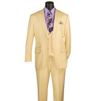 VINCI Men's Butter Sharkskin 3pc Classic Fit Suit with Adjustable Waist – NEW. Features a bold peak lapel, upscale lining, and flat-front pants with flexible waistband for custom tailoring. A timeless choice for work or formal events. Available at Fashion House Inc. (FH Menswear, Style #V2RK-5)