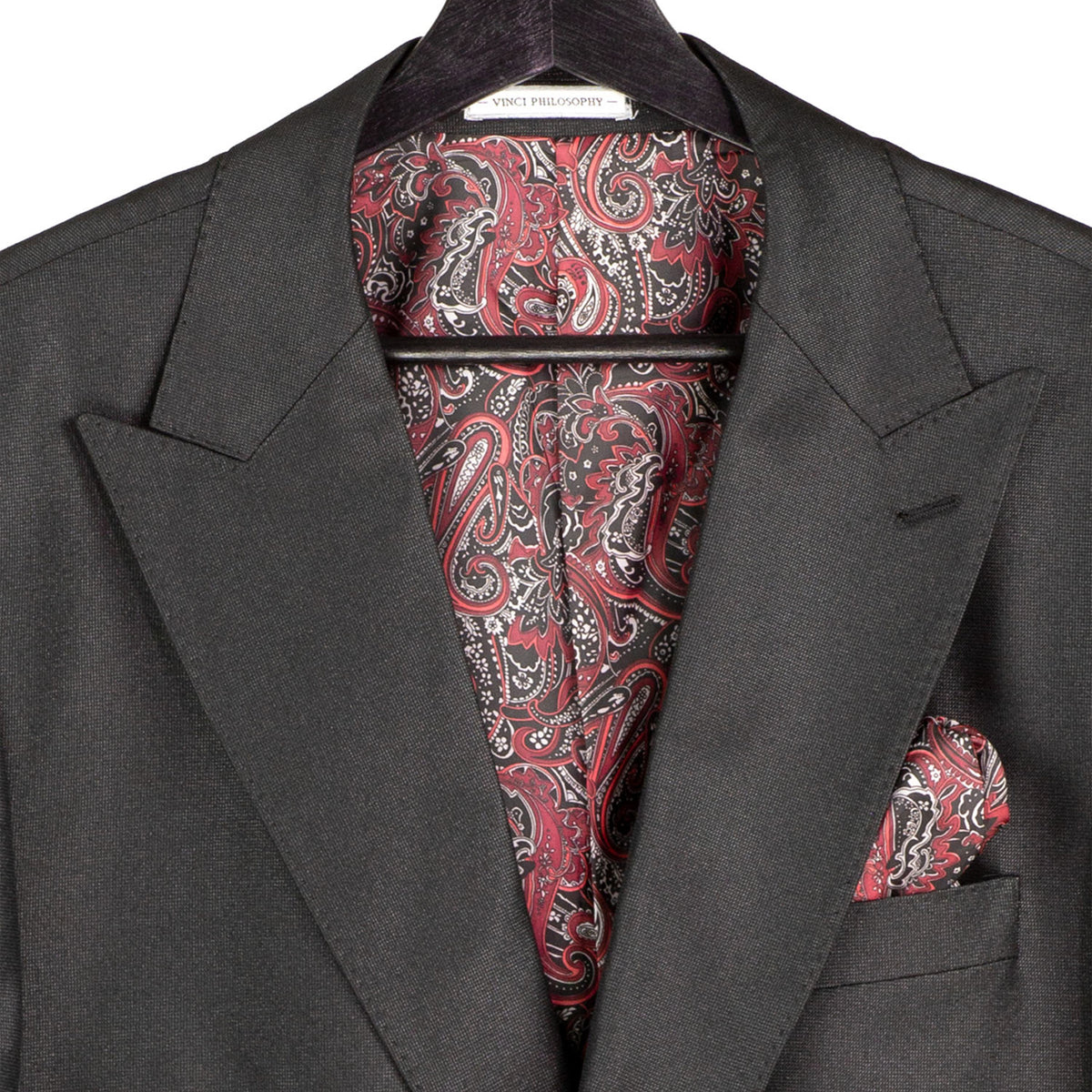 VINCI Men's Black Sharkskin 3pc Classic Fit Suit with Adjustable Waist – NEW. Features a bold peak lapel, upscale lining, and flat-front pants with flexible waistband for custom tailoring. A timeless choice for work or formal events. Available at Fashion House Inc. (FH Menswear, Style #V2RK-5)