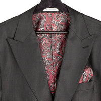 VINCI Men's Black Sharkskin 3pc Classic Fit Suit with Adjustable Waist – NEW. Features a bold peak lapel, upscale lining, and flat-front pants with flexible waistband for custom tailoring. A timeless choice for work or formal events. Available at Fashion House Inc. (FH Menswear, Style #V2RK-5)