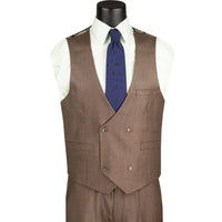 VINCI Men's Deep Taupe Sharkskin 3pc Classic Fit Suit with Adjustable Waist – NEW. Features a bold peak lapel, upscale lining, and flat-front pants with flexible waistband for custom tailoring. A timeless choice for work or formal events. Available at Fashion House Inc. (FH Menswear, Style #V2RK-5)