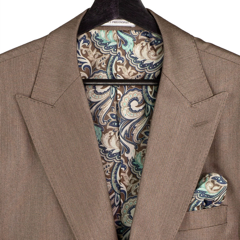 VINCI Men's Deep Taupe Sharkskin 3pc Classic Fit Suit with Adjustable Waist – NEW. Features a bold peak lapel, upscale lining, and flat-front pants with flexible waistband for custom tailoring. A timeless choice for work or formal events. Available at Fashion House Inc. (FH Menswear, Style #V2RK-5)