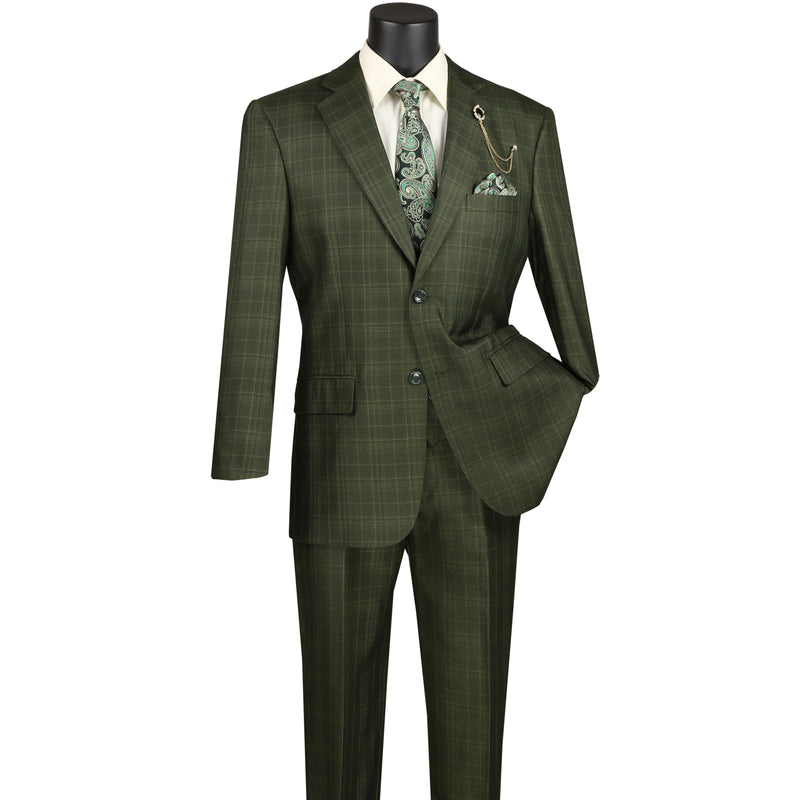 Sharkskin Glen Plaid 3-Piece Classic-Fit Suit in Olive Green Sharkskin Glen Plaid 3-Piece Classic-Fit Suit in Olive Green