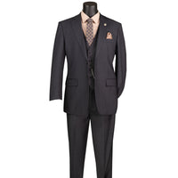 VINCI Men's Heather Gray 3-Piece 2-Button Classic-Fit Suit - NEW with Matching Vest. Features a fully lined notch lapel jacket, flat-front pants ready for custom tailoring, and a coordinating vest. Ideal for professional settings and social outings. Available at Fashion House Inc. (FH Menswear)