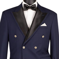 Double Breasted Modern Fit Tuxedo Dinner Jacket in Midnight Blue
