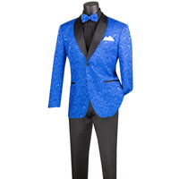 Jacquard Modern-Fit Shawl-Collar Tuxedo Jacket in Royal Blue