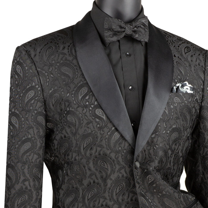 Jacquard Modern-Fit Shawl-Collar Tuxedo Jacket in Black