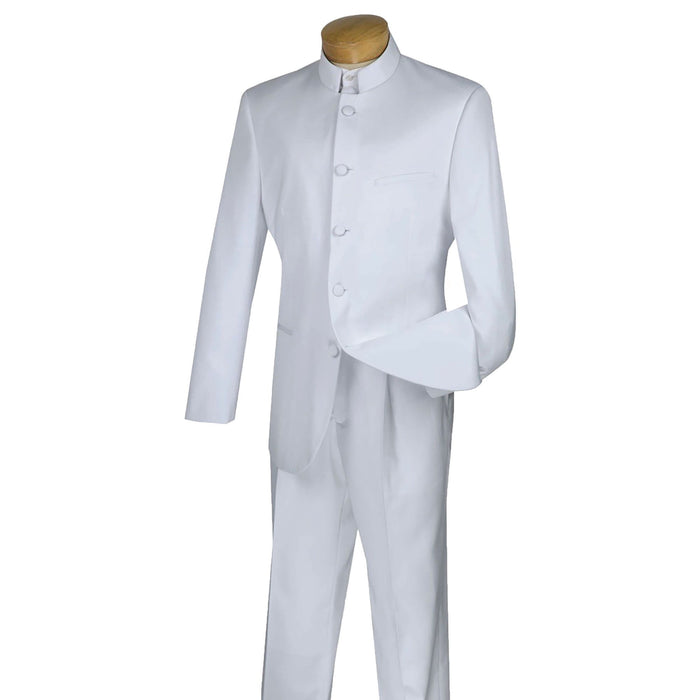 Banded Collar Classic-Fit Tuxedo Suit in White
