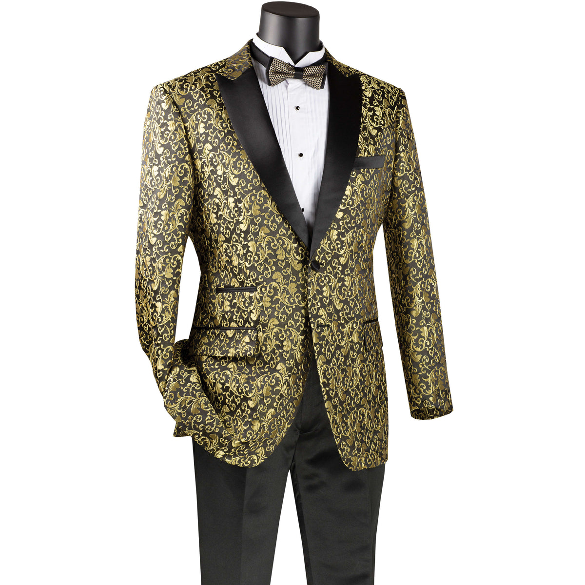 Paisley 2-Button Reg-Fit Tuxedo Jacket in Gold