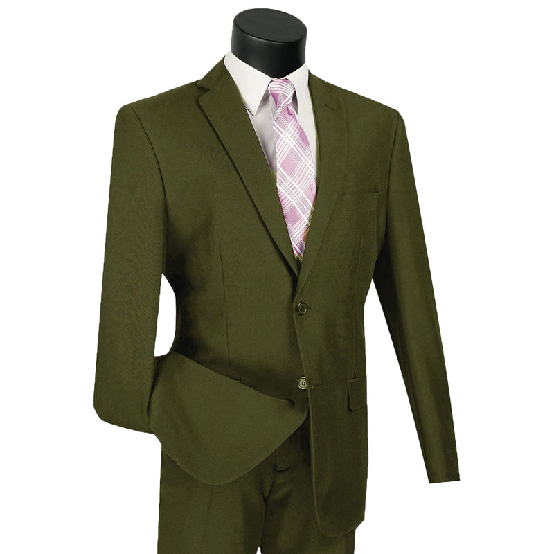 2-Button Classic-Fit Poplin Polyester Suit in Olive Green