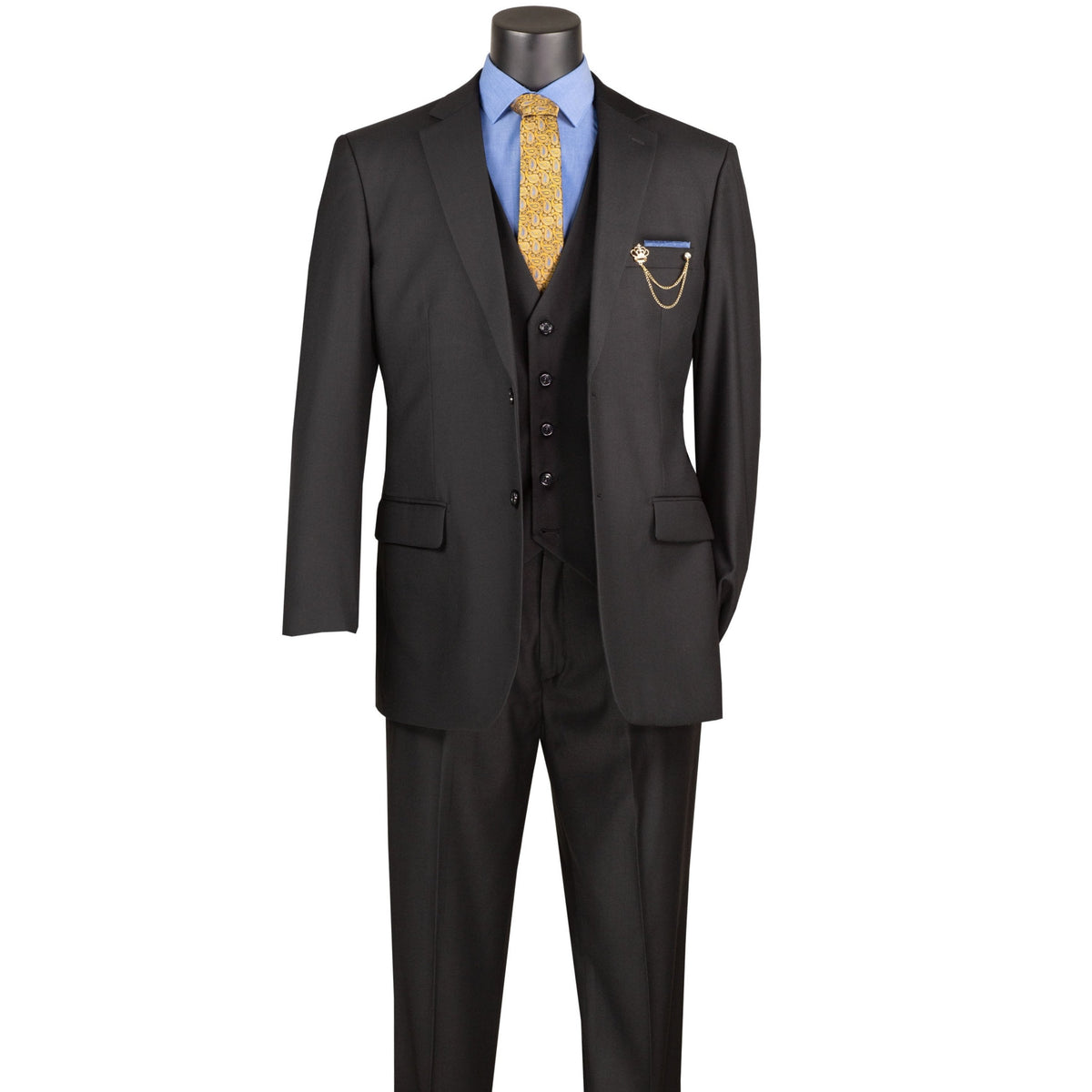 3 Piece 2 Button Classic Fit Suit w/ Flexible Waistband in Black