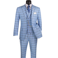 Windowpane 3-Piece Modern Fit Suit in Light Blue