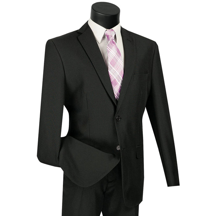 2-Button Slim-Fit Poplin Polyester Suit in Black