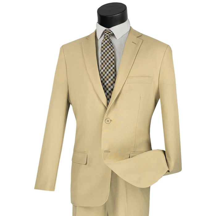 2-Button Skinny-Fit Poplin Polyester Suit in Beige