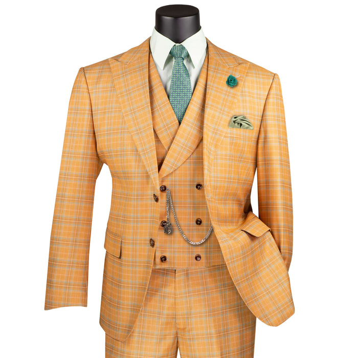 Plaid 3-Piece Modern-Fit Suit in Orange