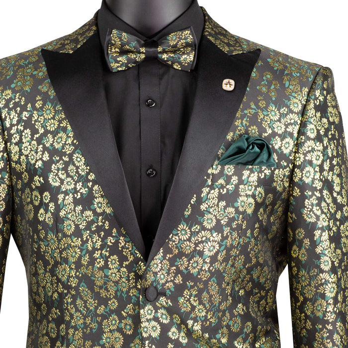 Jacquard Slim-Fit Tuxedo w/ Matching Bow-Tie in Emerald Green